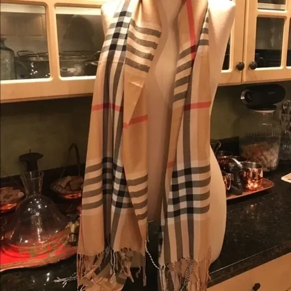 Tartan Plaid Blanket Scarf TAN - Picture 4 of 9